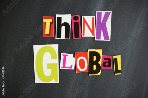 "THINK GLOBAL" letters on Chalkboard