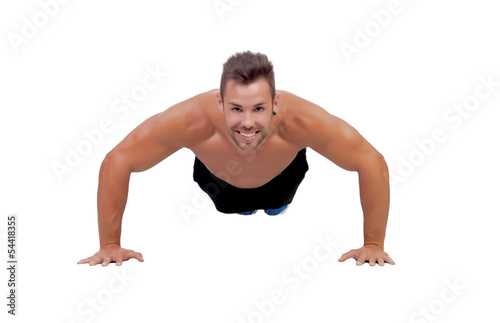 Muscular man doing pushups