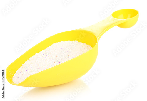Washing powder in measuring cup isolated on white