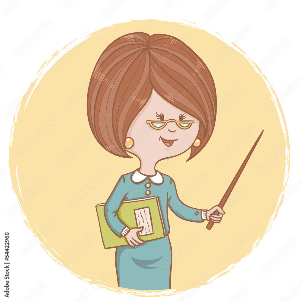 Fototapeta premium Illustration of cute woman teacher with a book and a pointer
