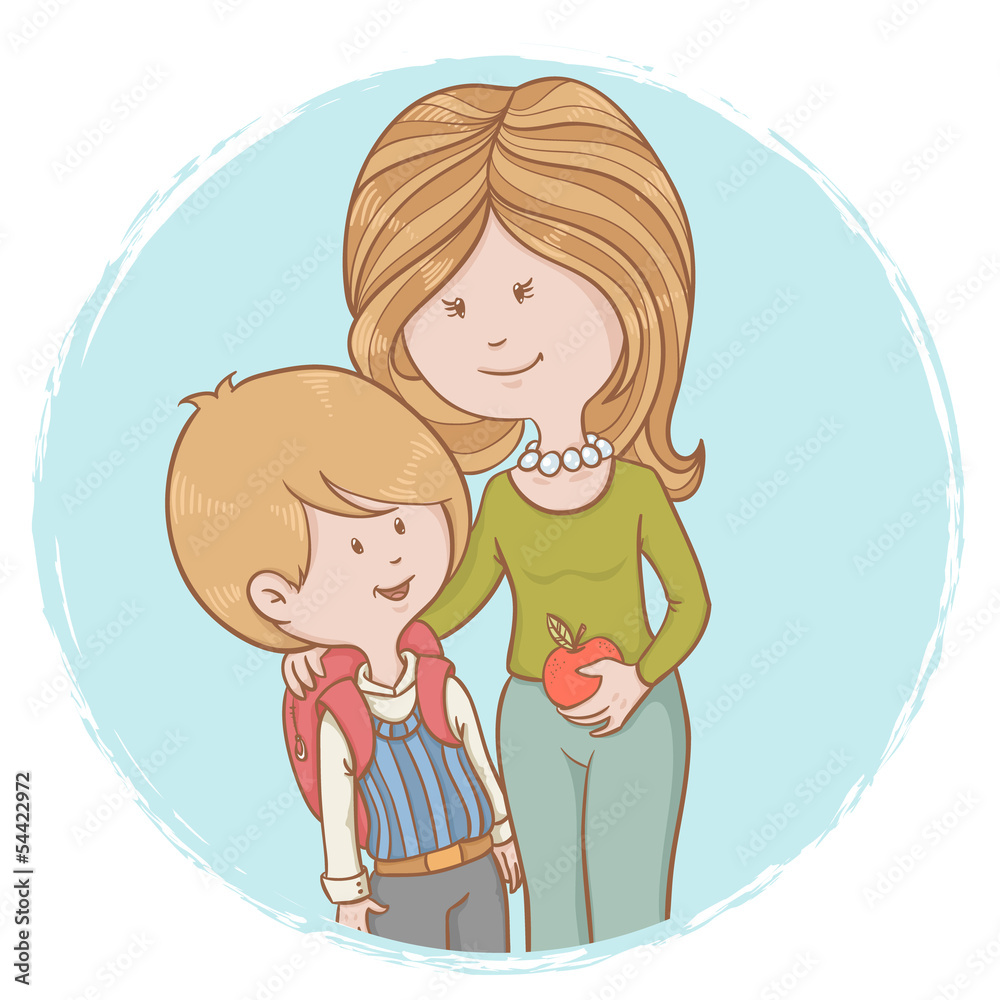 Mother and child pupil isolated characters Mother and child pupil isolated characters