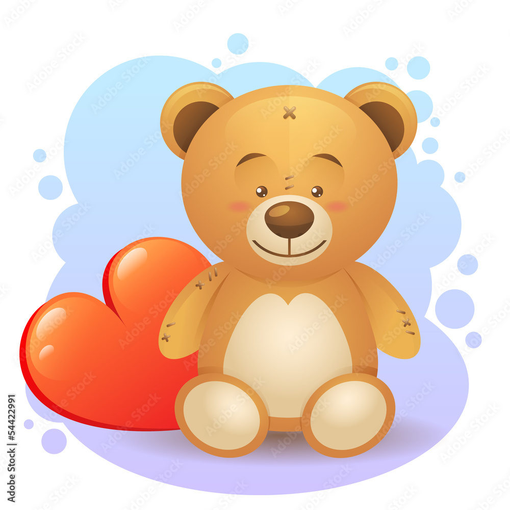 Cute teddy bear with loving heart gift isolated Cute teddy bear with loving heart gift isolated