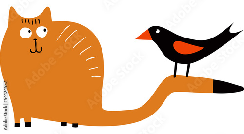 Funny cat and bird