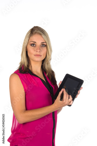 Young woman working on a tablet