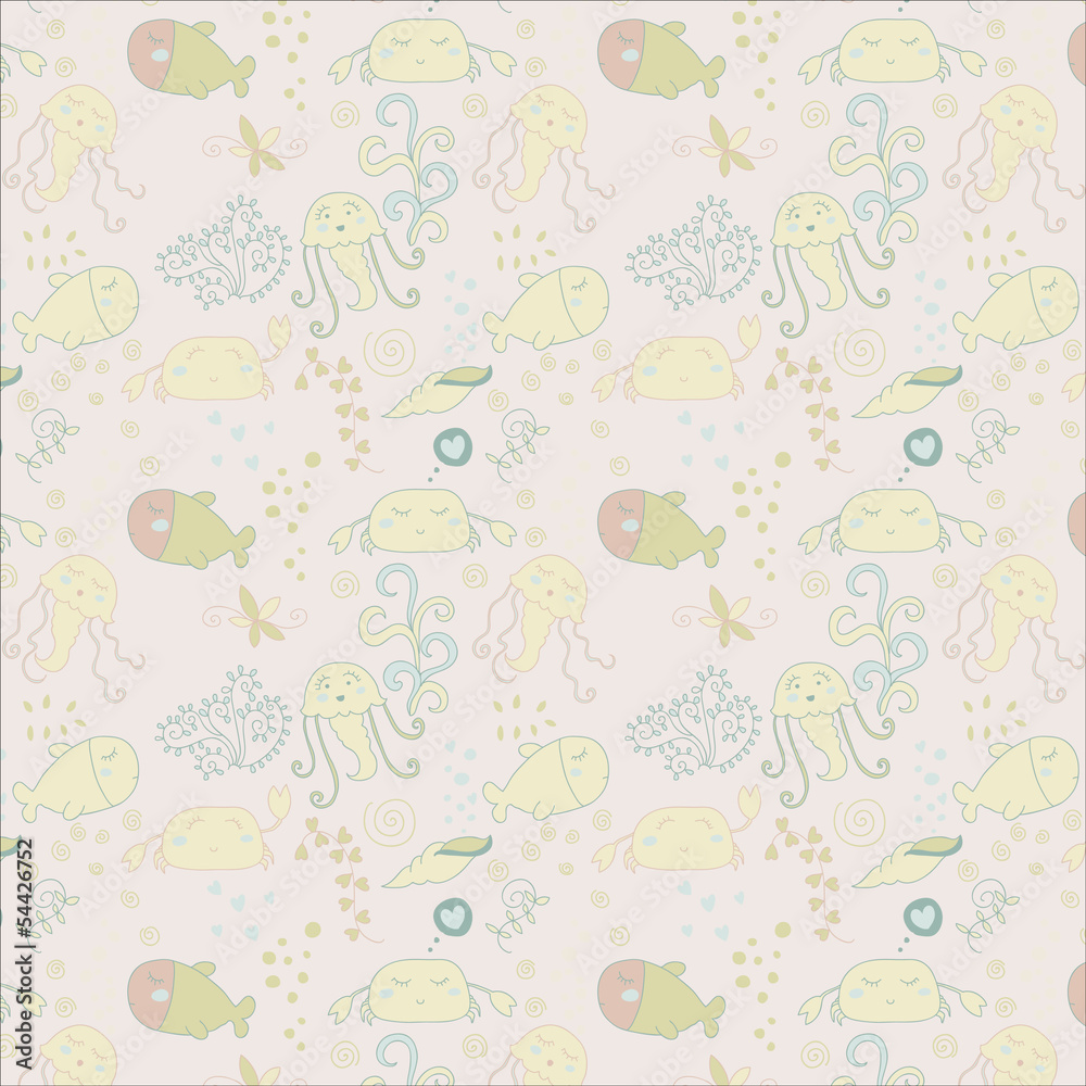 Cute seamless pattern with underwater live eps 10