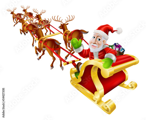 Cartoon Christmas Santa Claus Sled