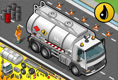Isometric Liquid Tanker Truck in Front View