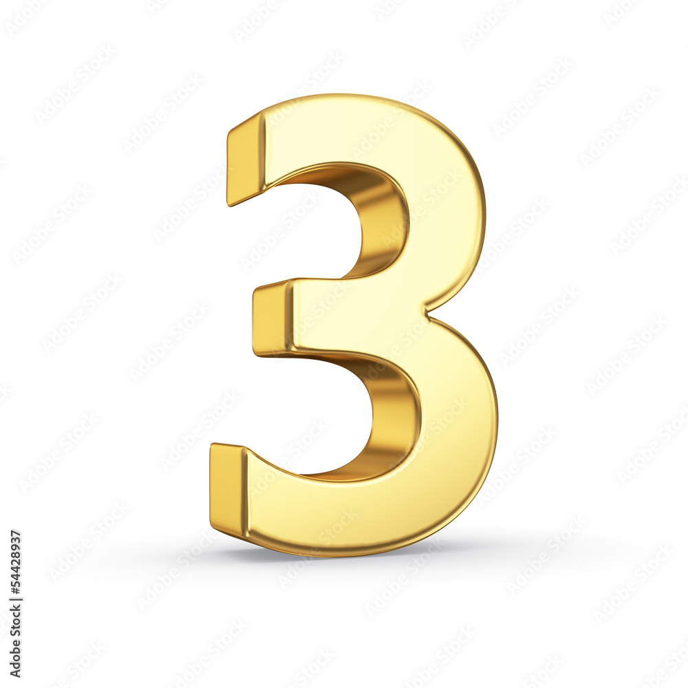 3D golden number 3 - isolated with clipping path 3D golden number 3 - isolated with clipping path