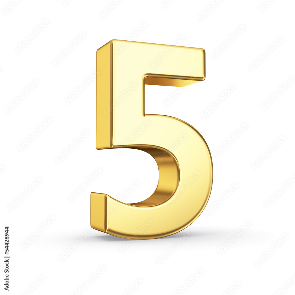 3D golden number 5 - isolated with clipping path 3D golden number 5 - isolated with clipping path