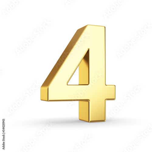 3D golden number 4 - isolated with clipping path