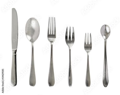 Set of steel metal table cutlery photo