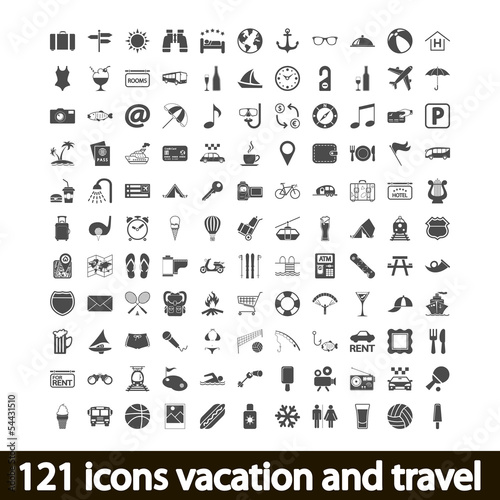 121 icons vacation and travel