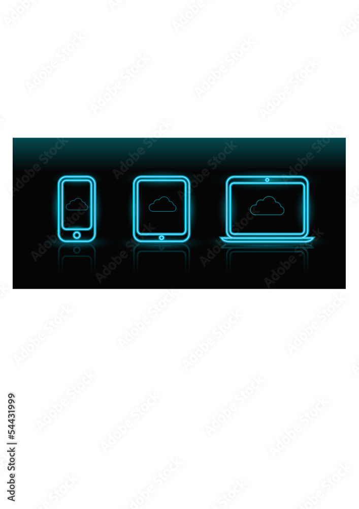 Vector neon blue technology icons on black background, eps8 Vector neon blue technology icons on black background, eps8