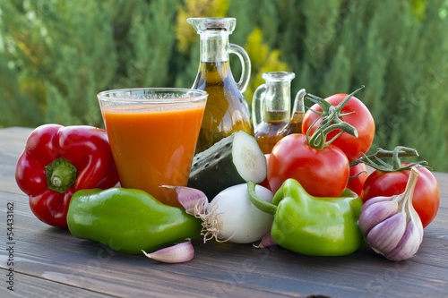 vegetables, olive oil and vinegar