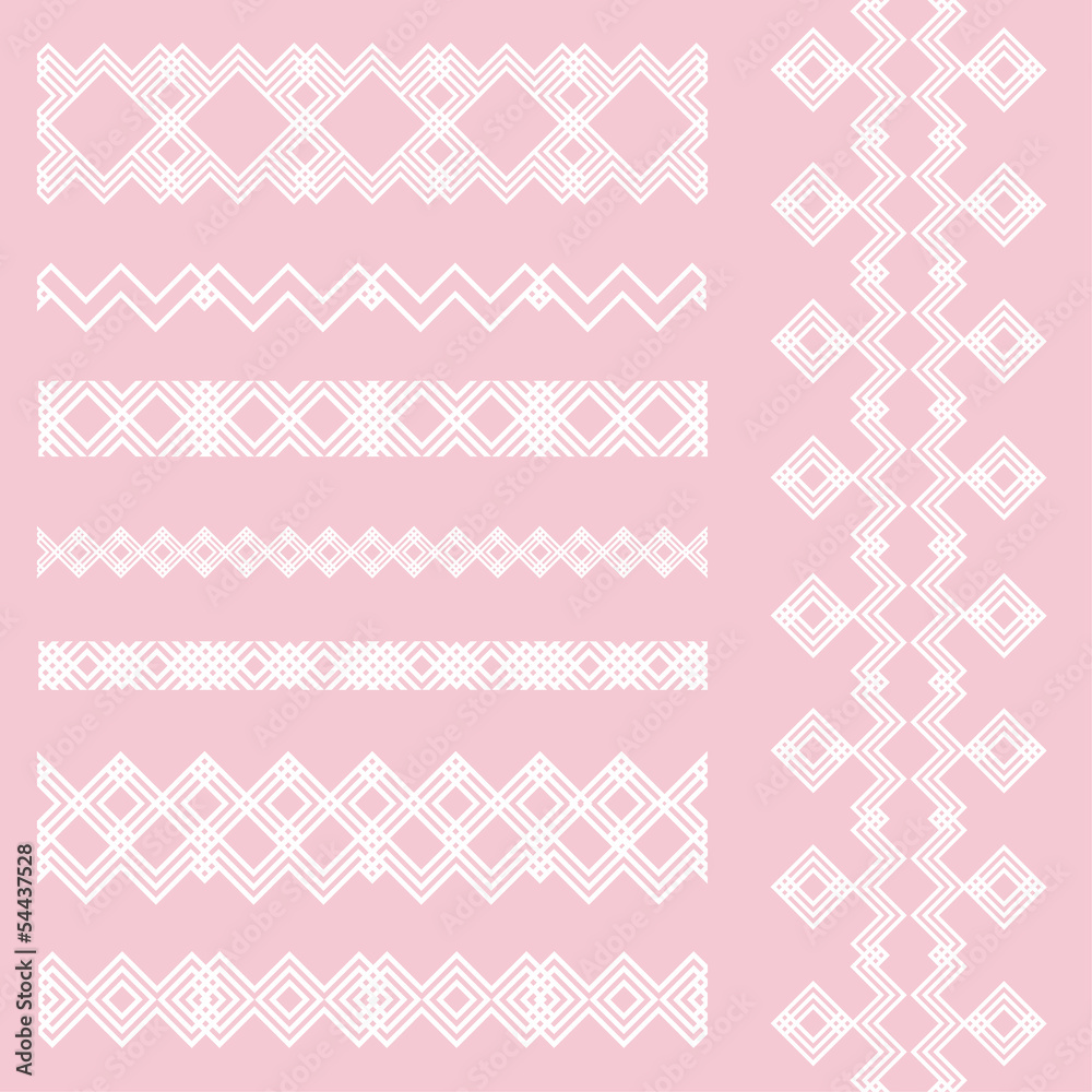 Set of feminine seamless ethnic borders. Vector ornaments.