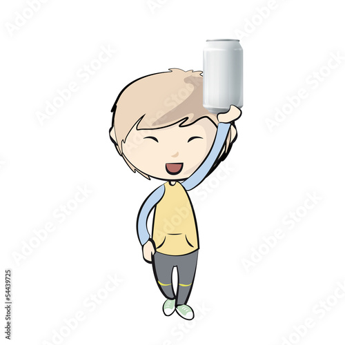 Kid holding a can. Vector design