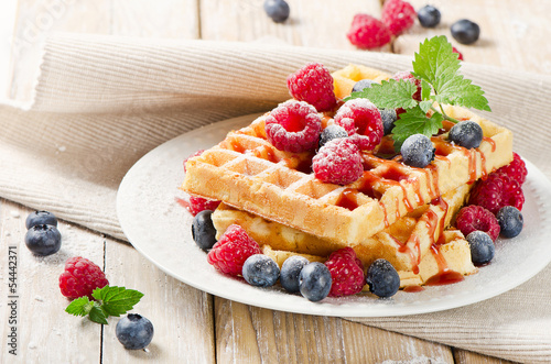 waffles with blueberries and raspberries