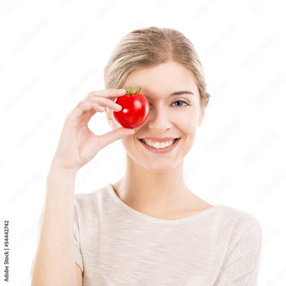 Beautiful woman holding a red chilli pepper Beautiful woman holding a red chilli pepper