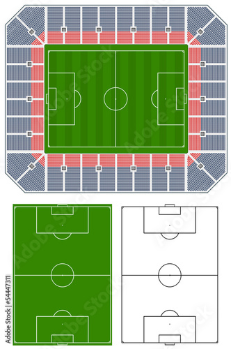 Soccer stadium illustration with stands and extra pitches