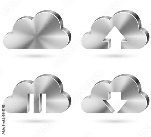 Brushed metal cloud icon vector set.