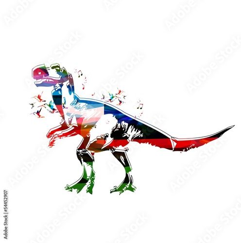 Colorful vector dinosaur background with hummingbirds