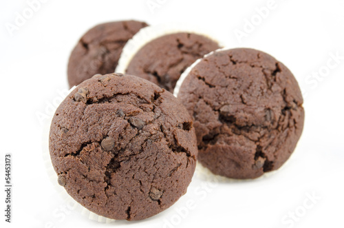 Chocolate muffins isolated on white