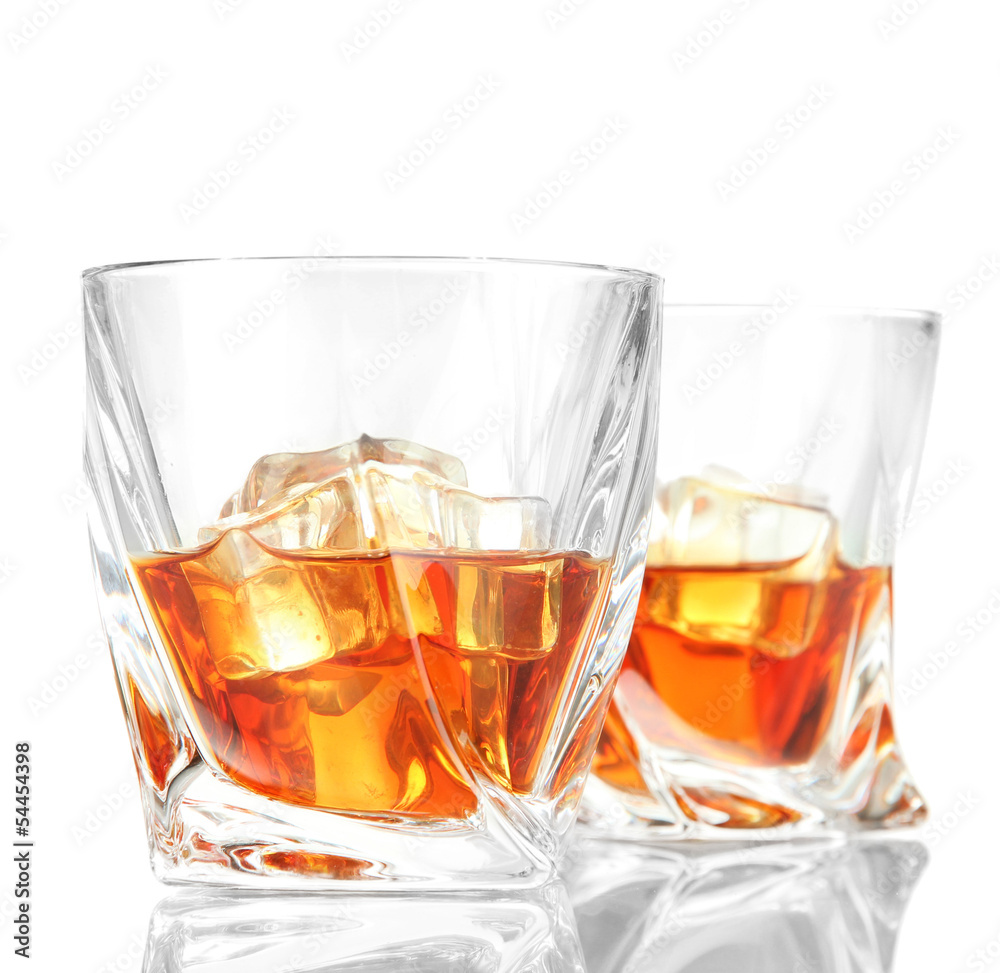 Two glasses of scotch whiskey, isolated on white Two glasses of scotch whiskey, isolated on white