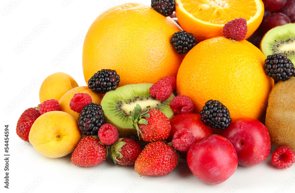 Fresh fruits and berries isolated on white Fresh fruits and berries isolated on white