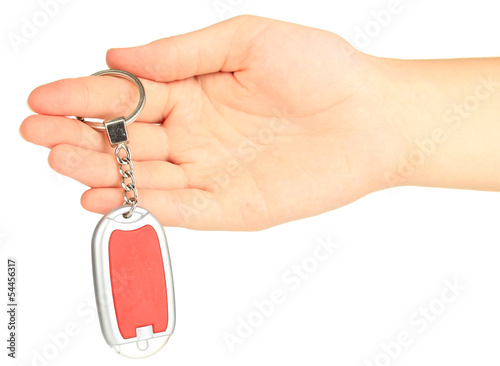 Keychain in hand isolated on white