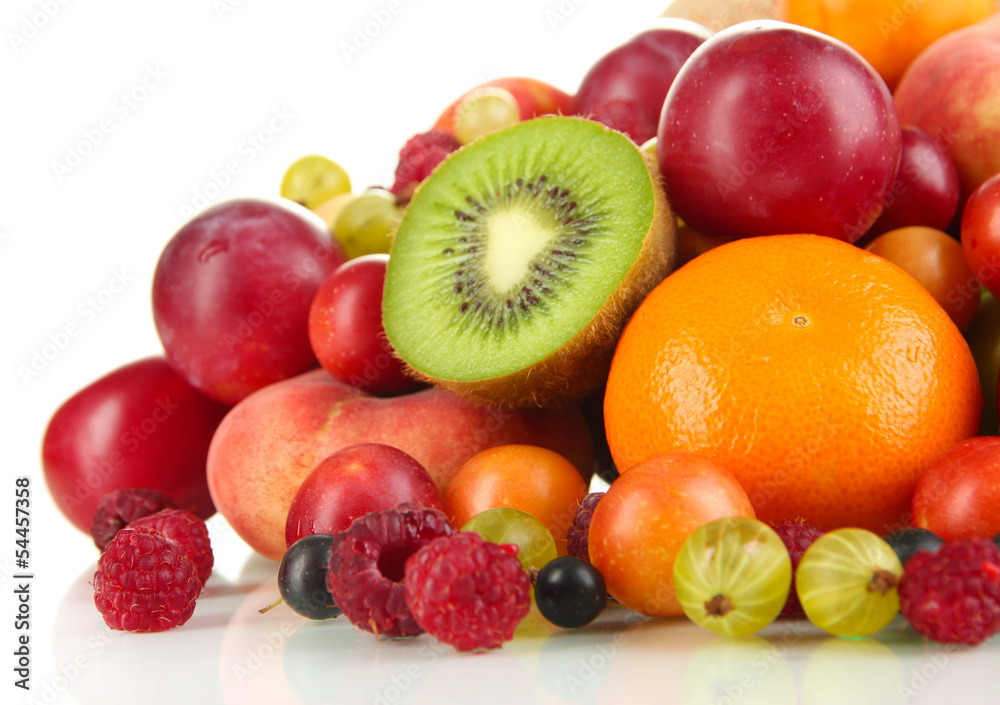 Assortment of juicy fruits, isolated on white Assortment of juicy fruits, isolated on white