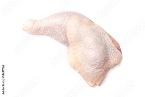 raw chicken leg on white background