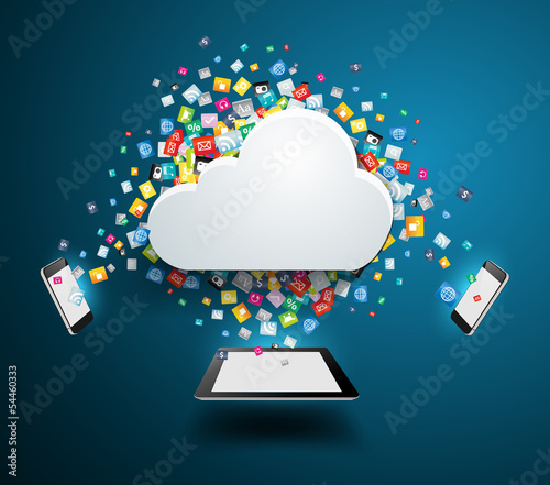 Vector cloud computing concept with colorful application icon