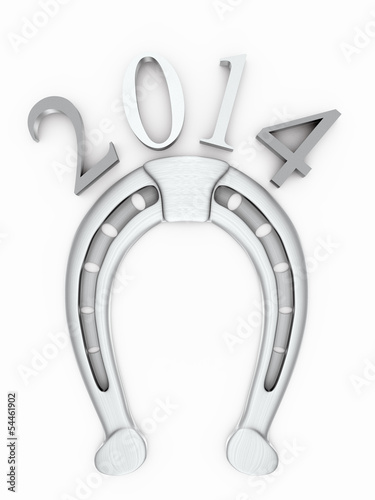2014 new year of the horse. inscription with the  horseshoe