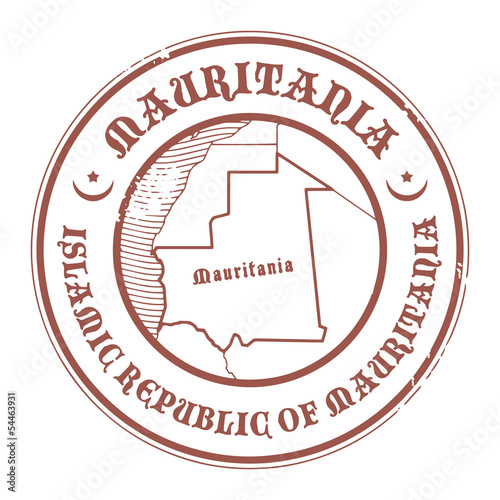 Stamp with the name and map of Mauritania, vector illustration