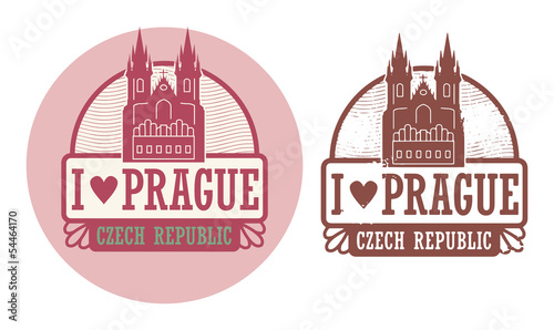 Stamp set with text Love Prague, Czech Republic written inside