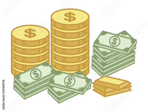 Cash and Gold Coin - Finance - Money - Treasure Cartoon
