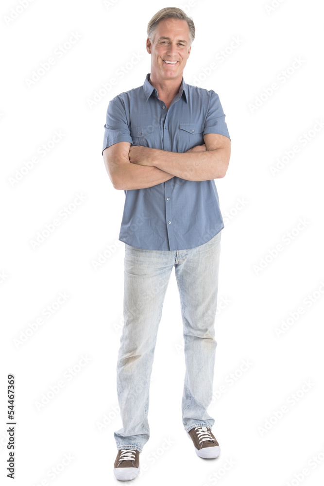 Man Standing Arms Crossed Against White Background Man Standing Arms Crossed Against White Background