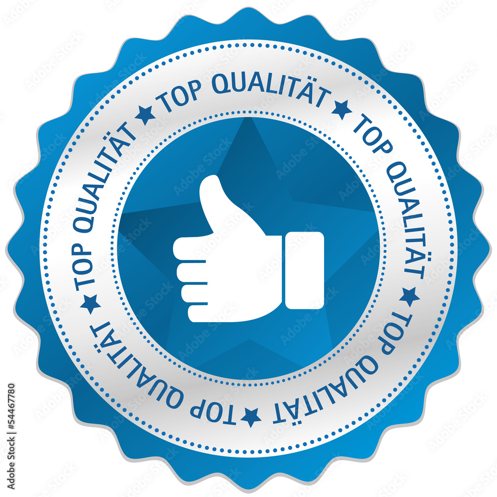 Button Siegel Top Qualität daumen Hand gefällt blau Button Siegel Top Qualität daumen Hand gefällt blau