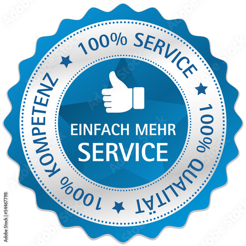 Button Siegel 100% Service 100% Qualität 100% Kompetenz blau