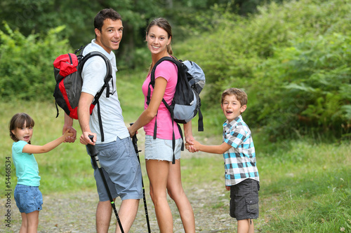 Family on a trekking day in countryside