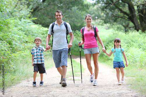 Family on a trekking day in countryside