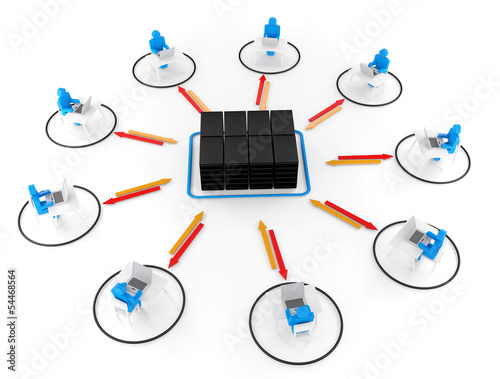 Human and laptop with server NetWork. 3D Image