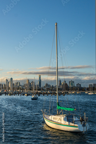 Boats in front of the Melbourne Skyline
