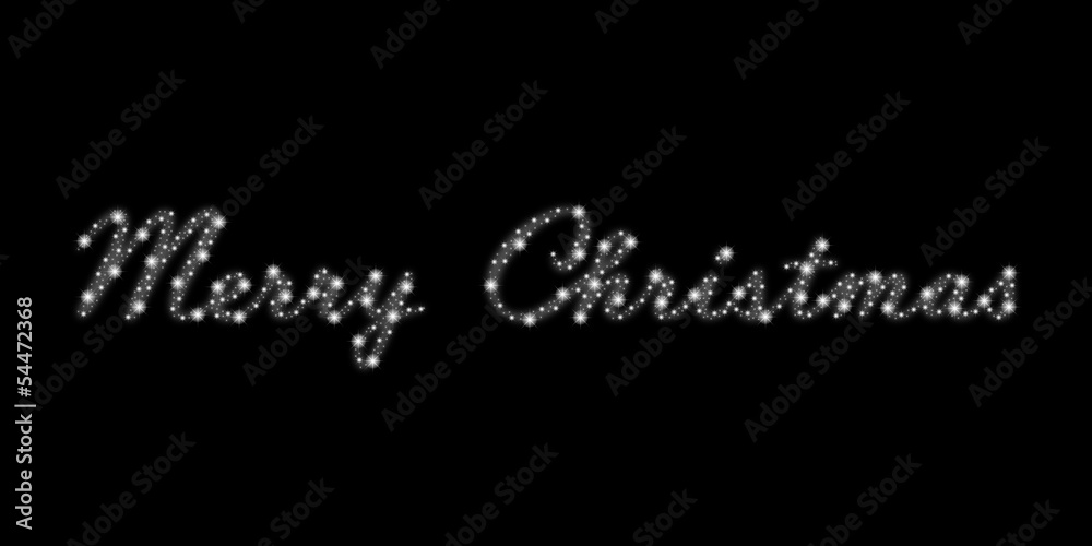 Schrift aus Glitzersternen „Merry Christmas“ weiß auf schwarz