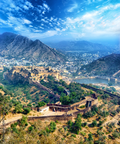 India Jaipur Amber fort in Rajasthan. Ancient indian palace