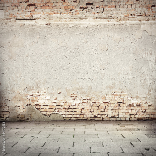 red brick wall texture road sidewalk abandoned urban background