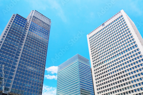 The high rise office buildings with blue sky