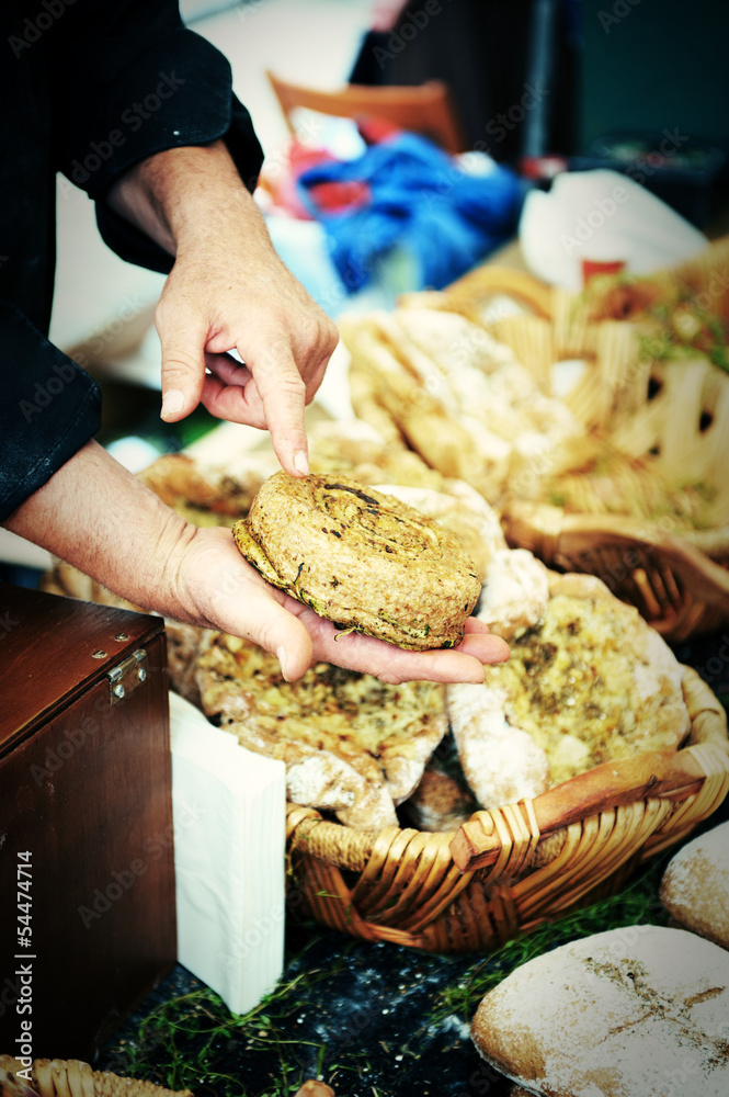 Selling bread at traditional european market