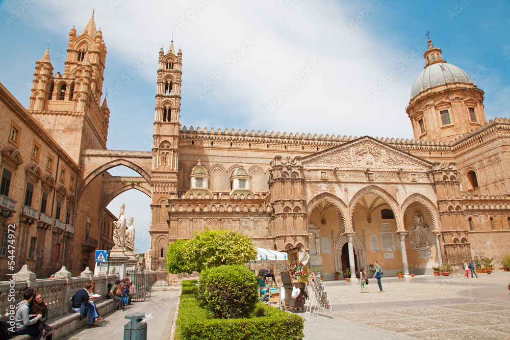 Palermo - South portal of Cathedral or Duomo and west towers