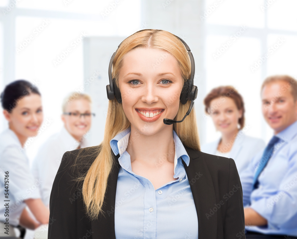 helpline operator with headphones in call centre helpline operator with headphones in call centre